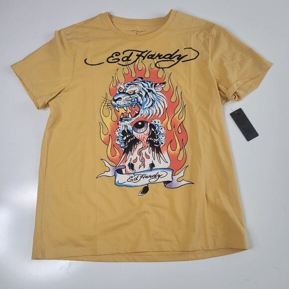 NEW L ED HARDY tiger evil eye fire short sleeve TSHIRT large NWT - Picture 1 of 8